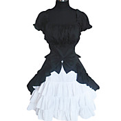 Kortærmet Short Black and White Cotton Classic Figur flatterende Lolita Dress