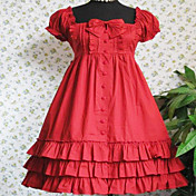 Short Sleeve Knee-length Red and White Cotton Retro Royal Style Classic Lolita Dress