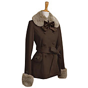 Long Sleeve Brown Velvet Fur Collar Sweet Lolita Coat with Bow