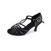 Women's Satin T-Strap Strap Latin / Ballroom Dance Shoes With Rhinestone
