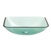 VT5019 Contemporary Tempered Glass Vessel Square Sink With Water Drain and Mounting Ring