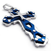 Men's Steel Cross Titanium Pendant(Free Chain)(7.4*3.9*.7CM)