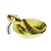 VT4225 Tempered Glass Vessel Round Sink With Waterfall Faucet and Mounting Ring and Pop-Up drain