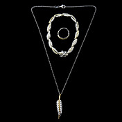 Set bijoux élégants plaqué argent Femmes Plume d'or, y compris collier, bague, bracelet, boucles d'oreilles