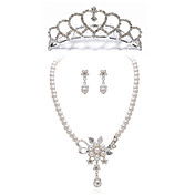 lindos cristais transparentes e imitação de pérolas conjunto de jóias de casamento, incluindo colar, brincos e tiara