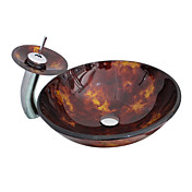 4254 hærdet glas Vessel Round Sink med pop-up Drain og vandfald vandhane og monteringsringen