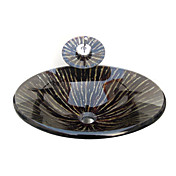 VT4224 Tempered Glass Vessel Round Sink With Waterfall Faucet and Pop-Up drain and Mounting Ring