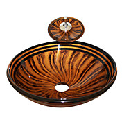 VT4236 Tempered Glass Vessel Round Sink With Mounting Ring and Single Handle Faucet and Pop-Up drain