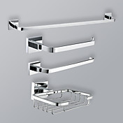Chrome Finish Bathroom Accessory Set With Toilet Paper Rack And Towel Ring