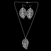 Set de beaux bijoux en argent plaqué femmes à grandes feuilles, y compris collier, boucles d'oreilles