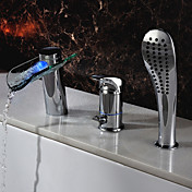 Chrome Finish Single Handle LED Waterfall Glass Bathroom Sink Faucet With Hand Shower