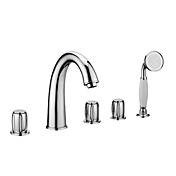 Contemporary Three Handles Widespread Chrome Finish With Brass Handled Shower Head Tub Faucet