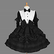 Long Sleeve Knee-length Black Cotton Classic School Lolita Dress with Cravat