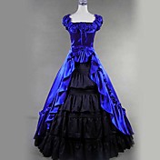 Manches courtes-parole longueur satin bleu et noir Gothic Lolita Dress