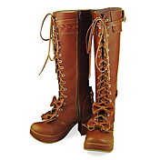 Håndlavet Coffee PU Leather 7,5 cm High Heel Søde Lolita Boots