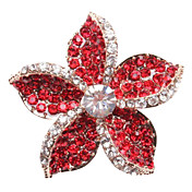 Rojo Cinco Pétalos Broche aleación de cristal pavimentada