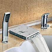 Two Handles Widespread Waterfall Contemporary Tub Faucet With Handshower Chrome Finish