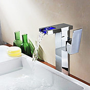 Couleur mitigeur Changement LED robinet d'évier cascade salle de bain (Tall)-Chrome