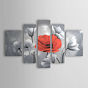 pintados à mão pintura a óleo floral com moldura esticada - conjunto de 5