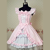 Sleeveless Knee-length Pink&White Cotton Princess Lolita Dress