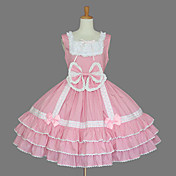Ærmeløs Knælang Pink Cotton Søde Lolita Kjole