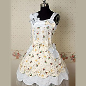 Senza maniche al ginocchio cinghie Flower Pattern Cotton Dress Lolita Paese