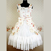 Manches mi-longueur Pays Coton Blanc Lolita Robe avec dentelle