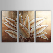 Peinture à l'huile réalisée à la main abstraite aux feuilles d'or et d'argent - Set de 3