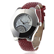Women's Sexy Diamond Design Leather Analog Quartz Wrist Watch (Red)