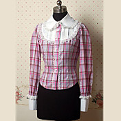 Met lange mouwen Fuchsia en Wit-tabel Cotton Country Lolita Blouse