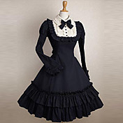 Camiseta de manga larga hasta la rodilla de algodón Negro Classic Lolita School Dress