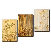 Dipinti a mano olio pittura floreale foglie tinte d'oro Set di 3 1211-FL0034