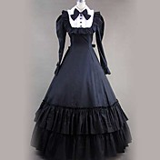 Long Sleeve Floor-length Black Cotton Gothic Lolita Dress