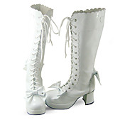 Fatto a mano in pelle PU Bianco tacco alto 6,3 centimetri Paese Lolita Stivali