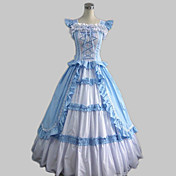 Sleeveless Floor-length Sky Blue Cotton Country Lolita Dress