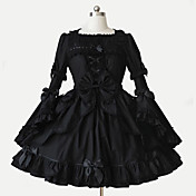 Langærmet Knælang Black Cotton Aristocrat Lolita Dress