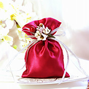 Satin Favor Bag With Flower And Ribbon (Set of 6)