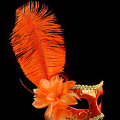 Classic Feather and Flower Red PVC Holiday Half-face Mask