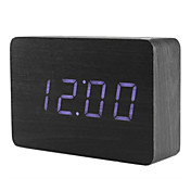 Dark Wooden Design White Light Desktop Alarm Clock Calendar Thermometer (100-240V/4xAA)