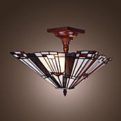 Tiffany Style Inverted Pyramid shaped Stained Glass Pendant Light with 2 Lights