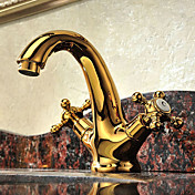 Solid Brass Two Handles Ti-PVD Finish Bathroom Sink Faucet
