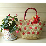 Women's Pearl Button Polka Dot Woven Tote