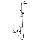 Chrome Finish Contemporary Thermostatic Wall Mount Shower Faucet with 8 Inch Shower Head and Hand Shower
