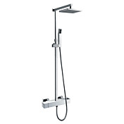 Wall Mount Contemporary Chrome Finish Thermostatic Shower Faucet with 8 Inch Shower Head and Hand Shower
