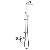 Chrome Finish Contemporary Wall Mount Thermostatic Shower Faucet with 8 Inch Shower Head and Hand Shower