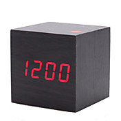 cúbico de madera estilo digital despertador calendario termómetro (negro, usb/4xaaa)