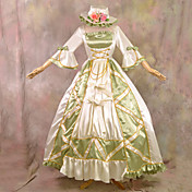 Deluxe Flare Sleeve Floor-length Green and Beige Satin Retro Aristocrat Lolita Dress