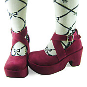 Handmade Wine Red PU Leather Cross Belt 8cm High Heel Classic Lolita Shoes
