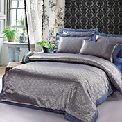 4pcs 300tc cinza jacquard capa de edredão conjunto completo
