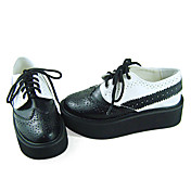 Handmade White and Black PU Leather 5.5cm Platform Punk Lolita Shoes